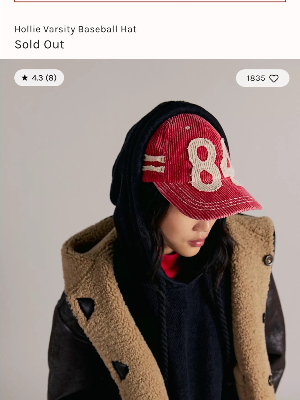 Free People Hollie Varsity Red tCorduroy '84 Varsity Cap